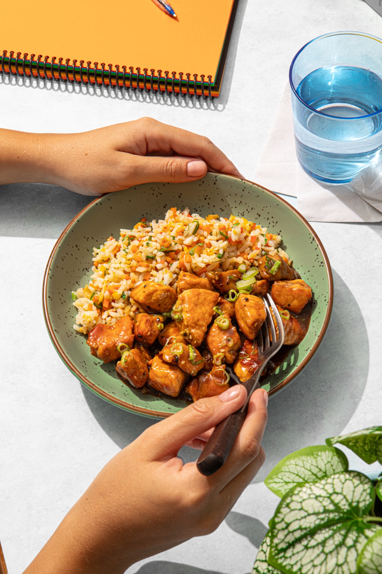 Persona disfrutando un plato preparado con productos Agrosuper