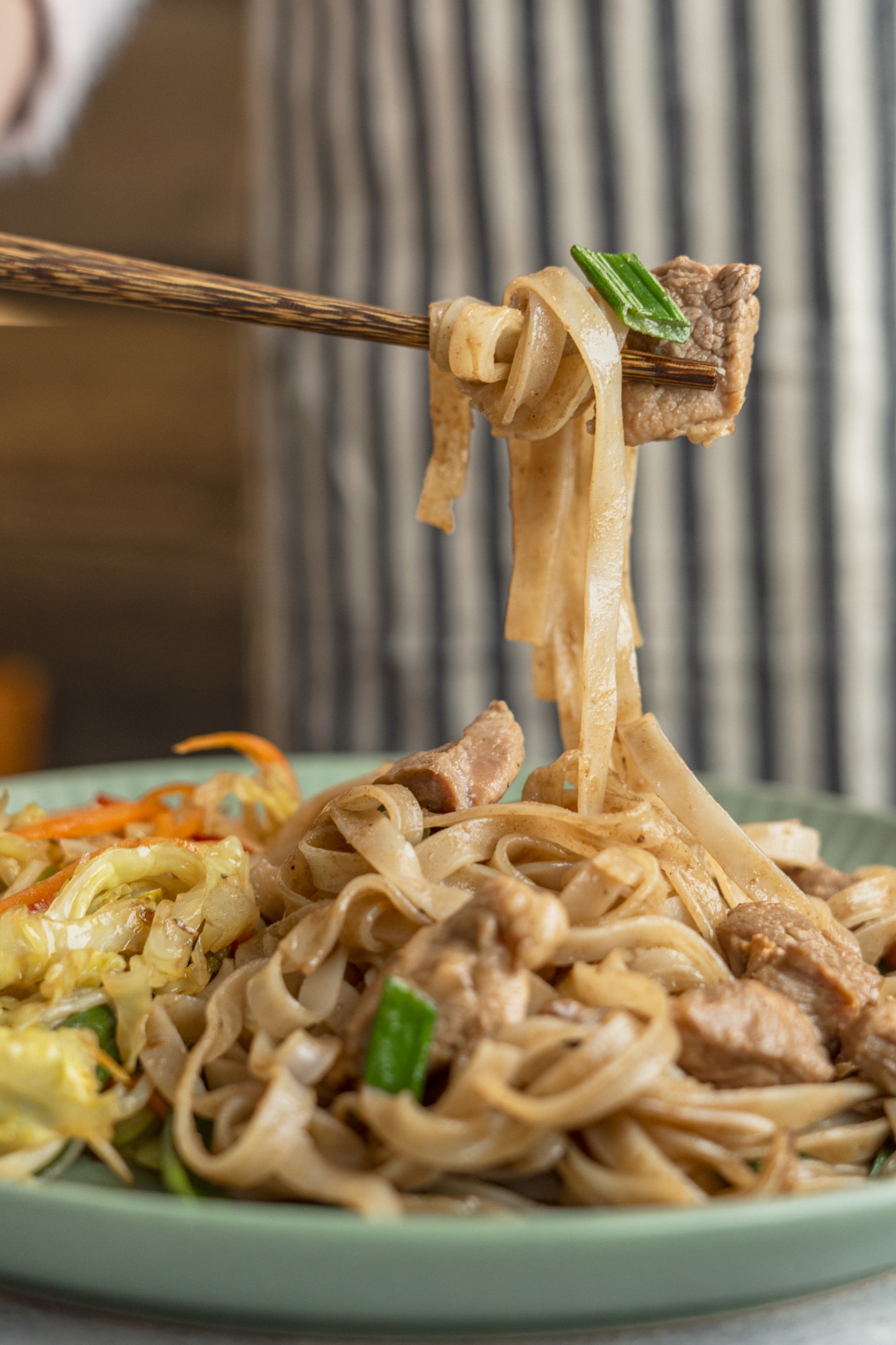 Preparación de fideos con proteína y vegetales